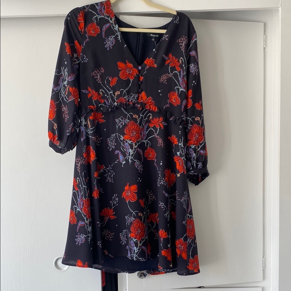 Madewell Navy and Red Floral Midi Dress